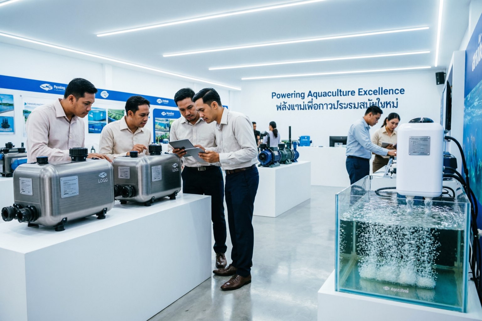 Agricultural equipment showroom in Thailand with aerator displays