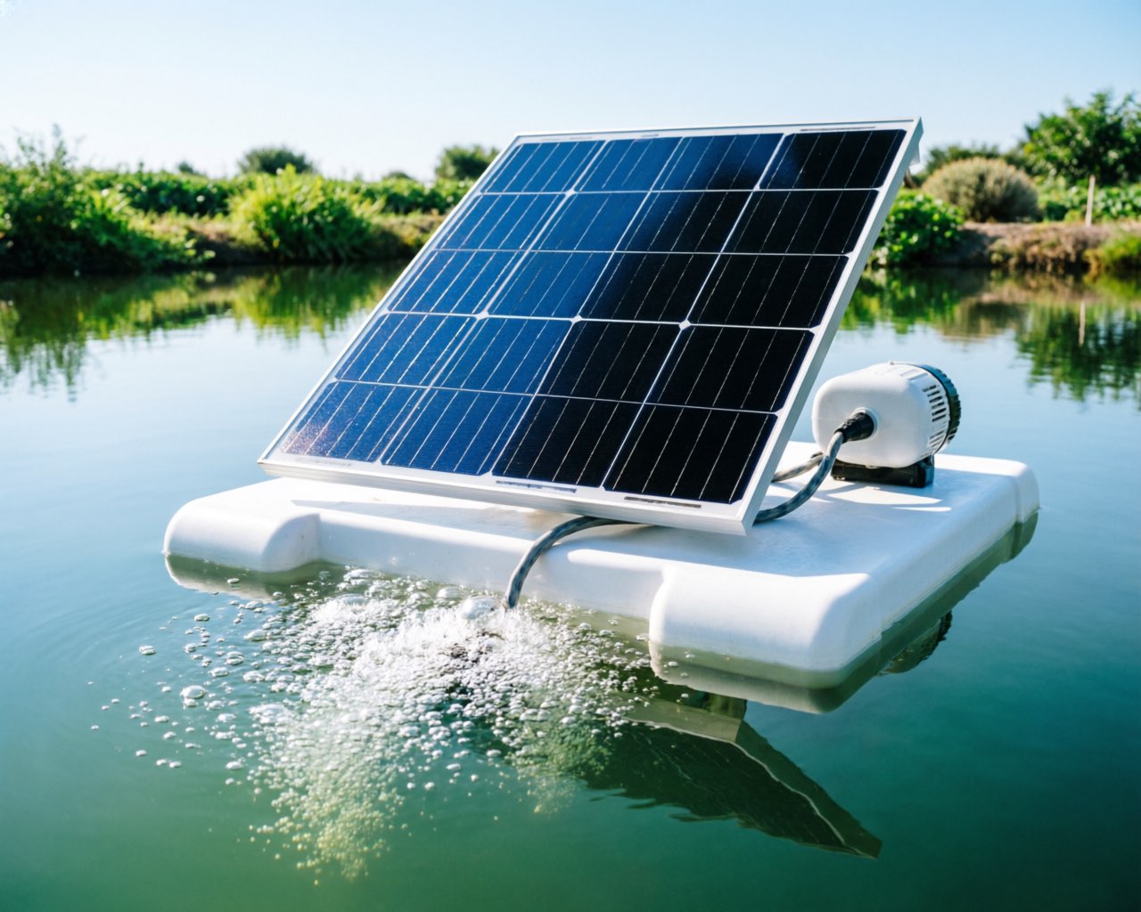 Solar Aerator with panel in pond